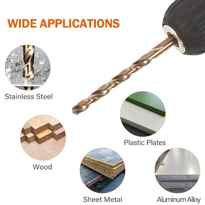 KENDO 5/16 Inch Cobalt Drill Bits (13pcs), M35 High Speed Steel, 135 Degree Tip, Jobber Length Twist Drill Bit Set for Hard Metal, Stainless Steel, Cast Iron, Wood and Plastic, with Storage Case - style: 5/16" (13Pcs)