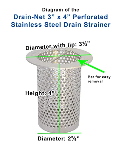 3" Commercial Floor Drain Strainer, 4" Tall, Perforated Stainless Steel
