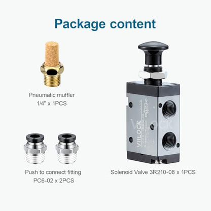 3R210-08 Push Pull Valve 3/2 Way 1/4"NPT Air Valve for Cylinder - size: 1/4"NPT, style: 3 way 2 position