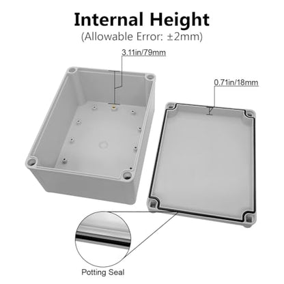 LeMotech IP67 Waterproof Junction Box ABS Plastic Project Box Dustproof Electrical Box Outdoor Enclosure for Electronics DIY Case Gray 7.9X 5.9X 3.9 inch (200x 150x 100 mm) - size: 7.9" x 5.9" x 3.9" (1pc)