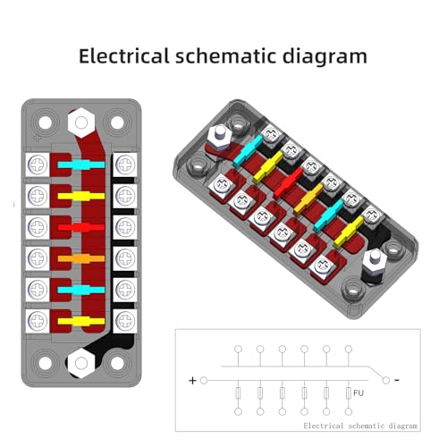 6-Way 12V Fuse Box Blade, 6-Volt Fuseholder, No LED Indicator, Moisture Resistant Cover - with Ground Bus 6-Way Independent Positive Fuseholder for DC 12V/24V Cars, Car Trucks, Boats, Marine Vehicles - size: 6 Way
