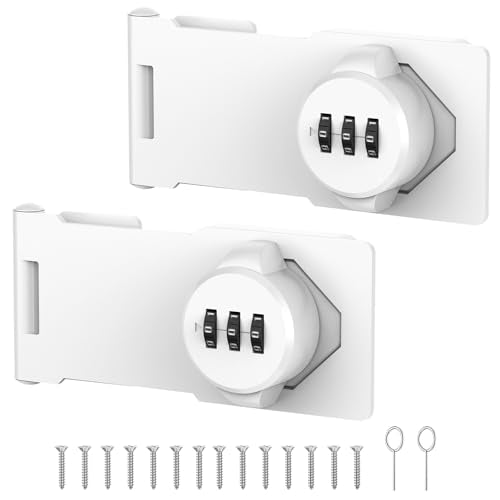 Cabinet Locks with Combination, Hasp Locks, 2 Packs White - color: 2 Packs White