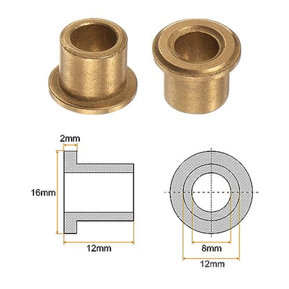 HARFINGTON 8pcs Flange Bearing Sleeve 8mm Bore 12mm OD 12mm Length 2mm Flange Thickness Bronze Bushing Self Lubricating Bushings Sleeve for Industrial Equipment - size: 8mm x 12mm x 12mm