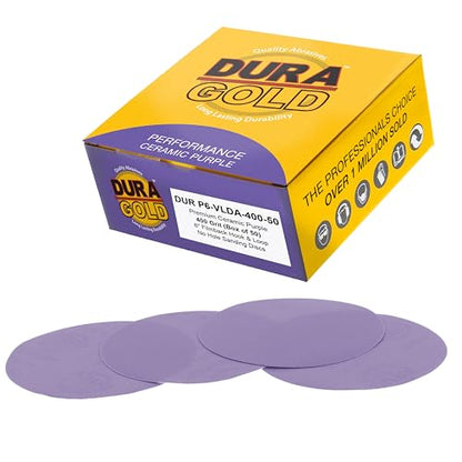 Dura-Gold Premium 400 Grit 6" Purple Film Ceramic Sanding Discs, Box of 50 - style: 400 Grit