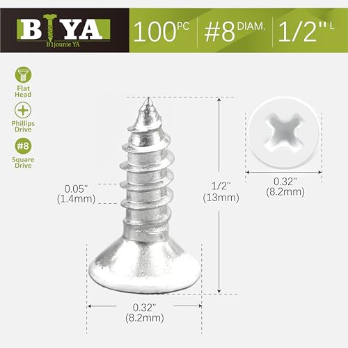 White Head Screws,100 PCS #8X1/2 Stainless Steel Phillips Flat Head Screws - color: White, size: #8x1/2"