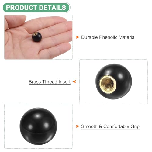M METERXITY 3-Pack Threaded Ball Knobs, M4 Female Thread 12mm Dia. Thermoset Ball Knob for Lathe/Machine/Lawn Mowers, Round Phenolic Brass Insert Lever Handle [Black] - color: Black, size: M4x12mm