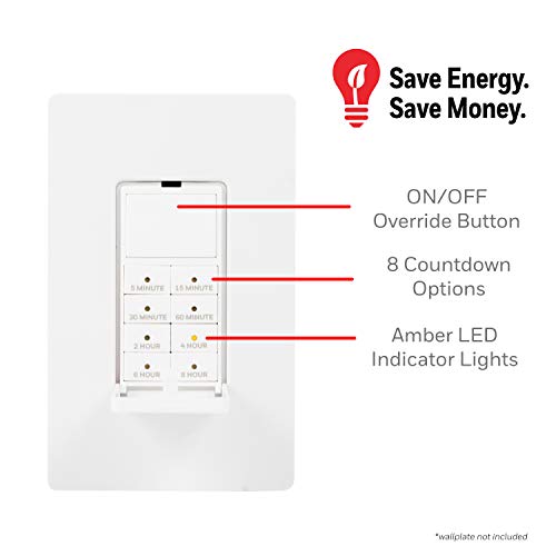 UltraPro Countdown in-Wall Digital Timer Switch, 8 Presets, On/Off Button - style: Push Button Timer