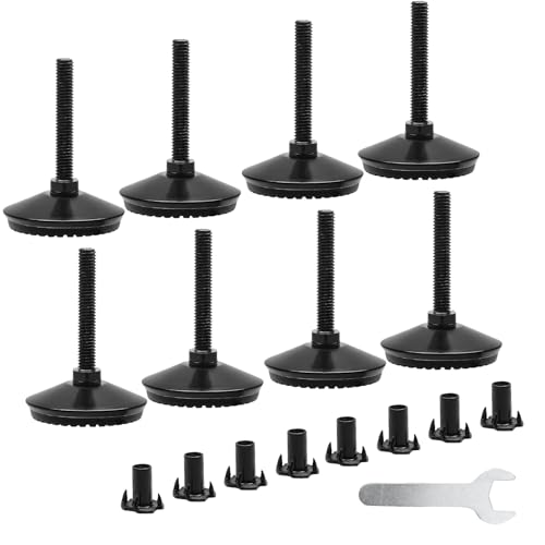 Black M8 Fixed Leveling Feet 8 Pack T-Nuts Wrench Incl - size: M8*50mm, 8Pcs