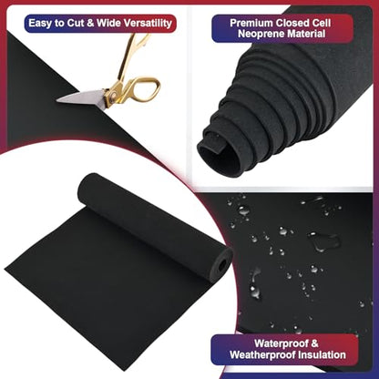 NYXOVA 1/8" x 13" x 80" Neoprene Sponge Foam Sheet Roll, Closed Cell Foam Rubber Padding Without Adhesive, Soundproof Insulation, Shock Absorption for DIY, Gaskets, Crafts - size: 1/8" x 13" x 80"