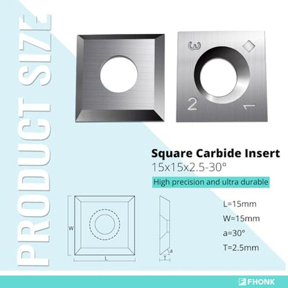 15mm Square Straight Carbide Cutters, for Woodturning Replacement Cutter Knives, Fits Spiral, Helical Planer Cutter, Wood Lathe Turning Tool, 10-Piece (15x15x2.5-30°) - size: 15x15x2.5-30°