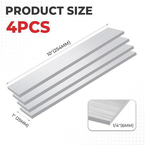 6061 Aluminum Flat Bar, 1/4" x 1" x 10" Rectangle Aluminum Bar Stock, T6511 Solid Mill Stock for Industrial Building, DIY Projects, Metal Crafting and Fabrication（4 Pcs ） - size: 1/4" x 1" x 10"