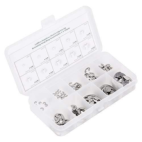 Metric E Clip Assortment, Burr Free External Retaining Rings Fastener Kit for Shaft Repair 304 Stainless Steel Silver 1.5mm to 10mm 120 Pieces