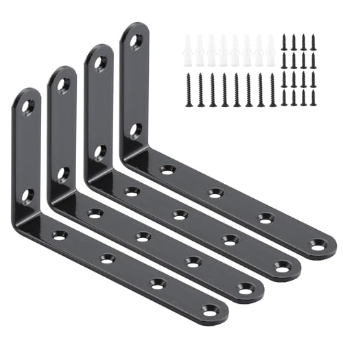 5 x 3 Inch Heavy Duty L Brackets, Steel Corner Braces, Black, 4 Pack - color: Black