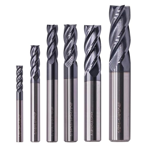 6Pcs 1/8" - 1/2" 4 Flute Solid Carbide Square End Mill Set - AlTiN Coated - style: Square Nose