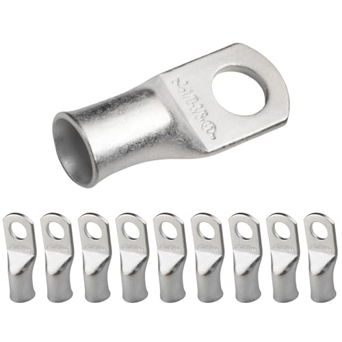 SELTERM 10pcs 1/0 AWG-3/8" Stud Marine Grade Tinned Copper Battery Lugs - color: Tinned Copper Lugs, size: 1/0 Awg - 3/8" (M10) Ring