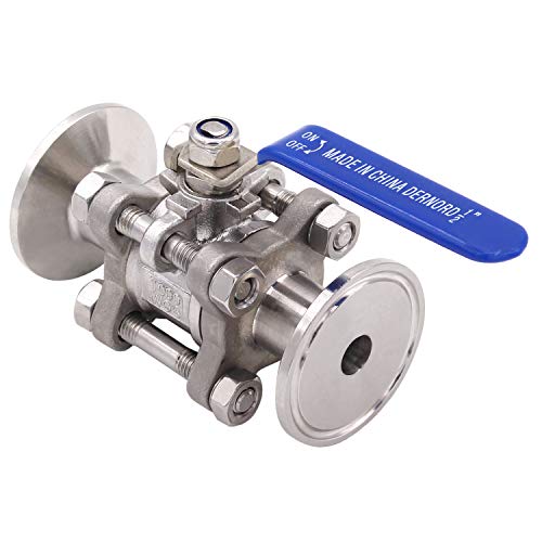 DERNORD Sanitary Ball Valve Fits 1.5" Tri-Clamp Clover Stainless Steel 304, PTFE Lined, Two Way & Three Piece (0.5 Inch Tube OD Quick Clamp) - size: 1/2 Inch Tube OD Quick Clamp