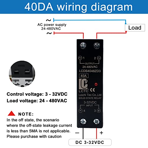 Din Rail Solid State Relay with Heat Sink - DC to AC (3-32V DC Input, 24-480V AC Output), 40A SSR - size: DC to AC 40A