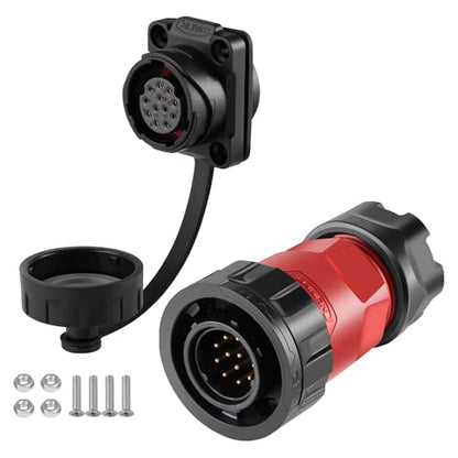 CNLINKO YM-20 12 PIN Waterproof Connector, IP68 Circular Connector, Quick Plugging Aviation Connector, PBT Plastic Shell Solder Connector M20 Male -Female Flange Socket (12 PIN) - size: 12-Pin, style: Solder-Assembly