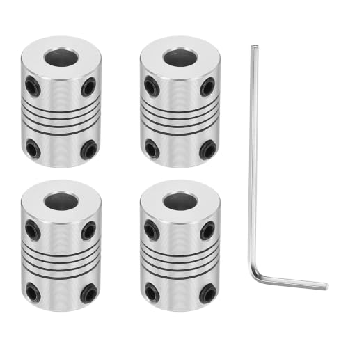 Flexible Shaft Coupling(3.17mm|6mm): 4 Pcs Silver Aluminum Alloy - color: Silver, size: 3.17mm x 6mm (15mm OD, 25mm L)