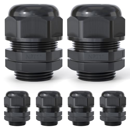 6 Pcs 1" NPT Cable Glands, IP68 Waterproof Nylon PA66 - size: 1" NPT 6PCS