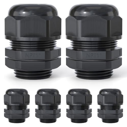 6 Pcs 1" NPT Cable Glands, IP68 Waterproof Nylon PA66 - size: 1" NPT 6PCS