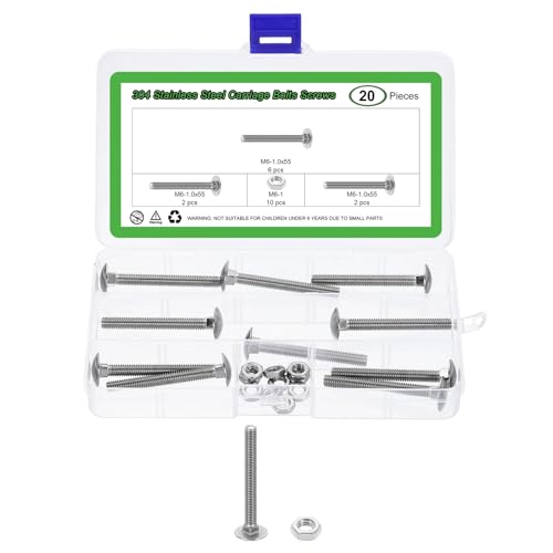 uxcell 10 Set Carriage Bolts and Nuts Kit, M6-1.0x55 Stainless Steel 304 Round Head Square Neck Carriage Bolts Screw and Hex Nuts - Silver - size: M6-1.0x55mm