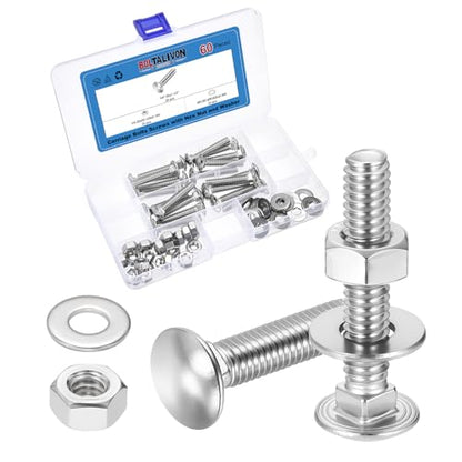 20Set 1/4"-20x1-1/2 Carriage Bolt with Hex Nut & Washer 304SS - color: Silver, size: 1/4"-20x1-1/2
