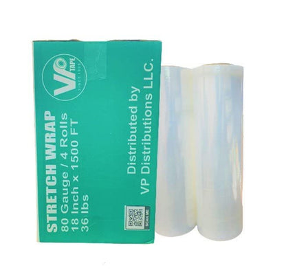 18" Stretch Film/Wrap 1500 feet 80 Gauge Industrial, Clear Packing Moving Packaging Heavy Duty Shrink Film Box of 4 (4 Rolls)- Wrap Holder Included - size: 4 Rolls