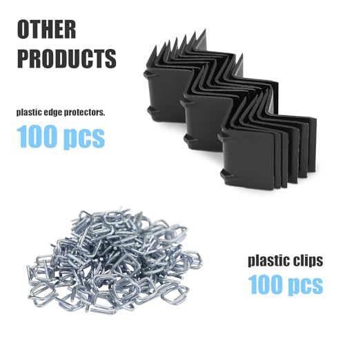 Heavy Duty Banding Strapping kit Contain 3/4"x 330' Woven Cord Packaging Straps & 100 Metal Wire Buckles 100 Plastic Edge Protectors Tensioner with Cutter Tool Glove - size: woven cord kit