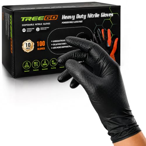 TREEGO 10 Mil Heavy Duty Black Nitrile Mechanic Gloves, 100 Count L - color: Black 100, size: Large