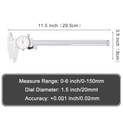 HDLNKAK Dial Caliper 0-6"/150mm Dual Reading Scale Inch/Metric - color: Red