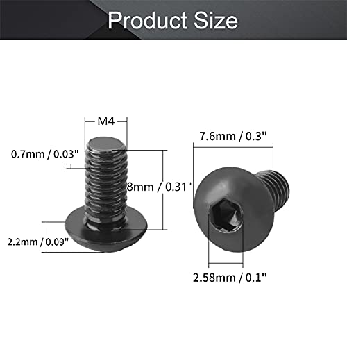 100Pcs M4 x 8mm Button Head Socket Cap Screws, Alloy Steel 10.9 Grade - size: M4 x 8mm