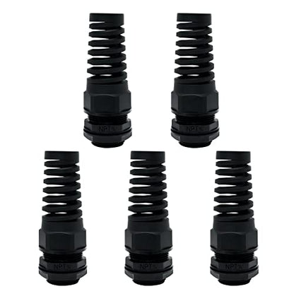LeMotech 5Pcs NPT 3/4" IP68 Waterproof Cable Gland Flex Spiral Strain Relief Black Nylon Joint with Gaskets for 13-18mm Wire Thread - color: Black, size: NPT 3/4" (5-Pack)