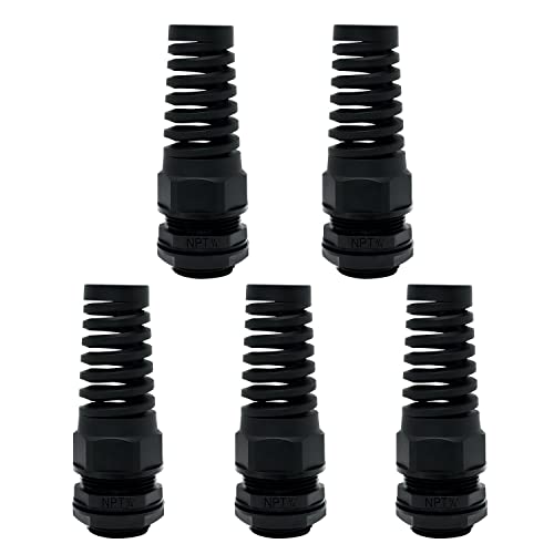 LeMotech 5Pcs NPT 3/4" IP68 Waterproof Cable Gland Flex Spiral Strain Relief Black Nylon Joint with Gaskets for 13-18mm Wire Thread - color: Black, size: NPT 3/4" (5-Pack)