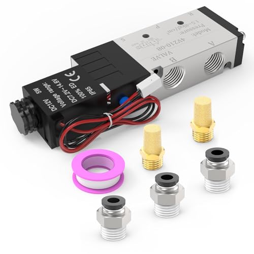 4V210-08 5-Way/2-Position Electric Solenoid Valve 1/4"NPT – Pilot-Operated DC12V, Aluminum Body with Outlet Wire - size: DC12V-Outlet Wire