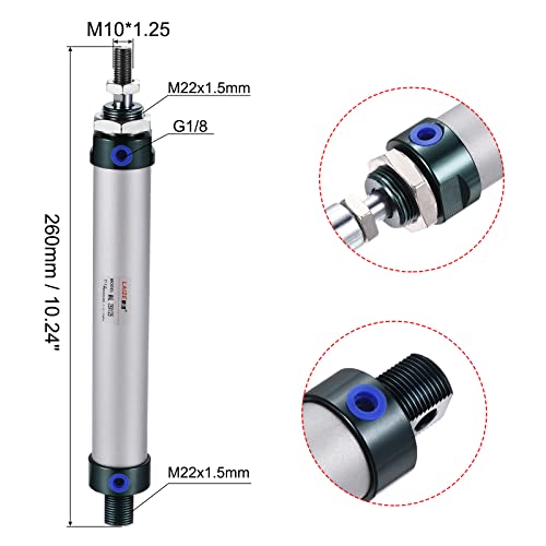 MECCANIXITY Pneumatic Air Cylinder Double Action MAL25X125 25mm Bore 125mm Stroke with Y Connector and 4Pcs Quick Fitting Set - size: 25X125 mm