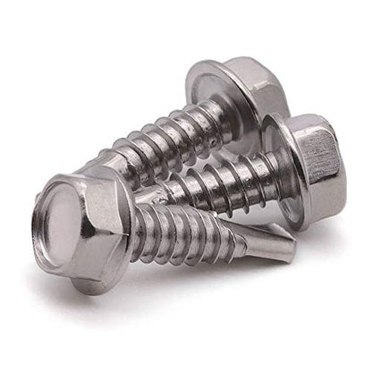 #14 x 1 (50 Pack) Hex Washer Head Self Drilling Screws (3/4" to 7" Available), 410 Stainless Steel Self Tapping Sheet Metal Screws, No Pre-drilled Needs - size: #14 x 1"