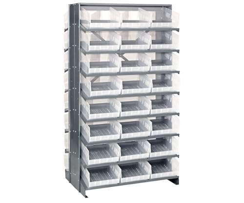 QUANTUM STORAGE SYSTEMS QPRD-209CL Solid Double Sided 16 Shelves 48 STORE-MORE Clear Bins 64" H x 36" W x 24" D - size: 64" H x 36" W x 24" D, style: 12" L x 12" W x 6" H 48 STORE-MORE Clear Bins