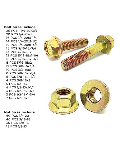 Grade 8 Hex Cap Flange Frame Bolt Yellow & Locking Flange Nuts Assortment Kit - 352 Pieces!