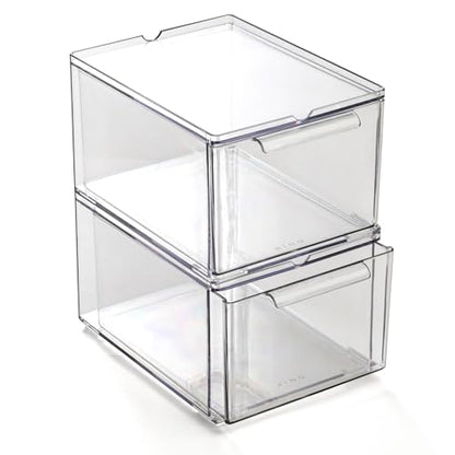 BINO | Clear Stackable Storage Drawers, Medium - 2 Pack | Clear Storage Drawers with Built-In Handles | Durable Plastic Organizer Drawer | Modular Stackable Drawer Acrylic Organizer - size: 2 Pack - Medium