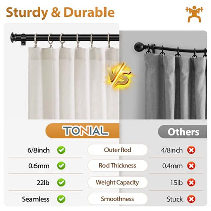 TONIAL Black Curtain Rods for Windows 2 Pack, 32 to 86 Inch, Drapery Rod - color: Black, size: 32-86"(2 Pack)
