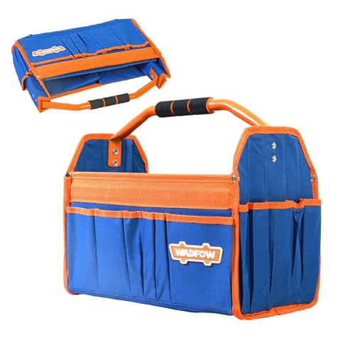 WADFOW 16" Tool bag, Heavy-Duty Waterproof Tool Bag, Spacious Capacity with High-Visibility Yellow&Blue Design, Wide-Opening Mouth and Durable 600D Oxford for Professional and Outdoor Applications - style: 16 inch new