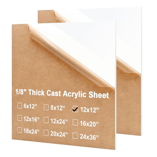 KINLINK 12x12 Plexiglass Sheets 1/8 inch Thick - 3mm White Cast Acrylic Sheet, Plastic Board Polycarbonate Sheet for DIY Project, Craft, Table Top, Acrylic Sign and Wedding Invitation 2 Pack - color: White, size: 12x12