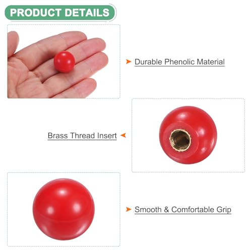 M METERXITY 10-Pack Threaded Ball Knobs, M5 Female Thread 16mm Dia. Thermoset Ball Knob for Lathe/Machine/Lawn Mowers, Round Phenolic Brass Insert Lever Handle [Red] - size: M5x16mm
