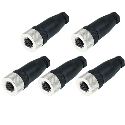 5PCS M12 5Pin Straight Female Panel Mount Aviation Connector, Waterproof Industrial Circular Wire Connector, IP67 Rated Male/Female Electrical Connector for Sensors, Automation & Outdoor Use - size: 5pin, style: 5pcs Female Connector