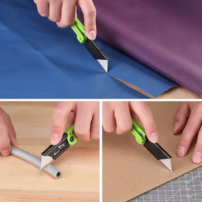 WORKPRO 2PCS EDC Folding Utility Knife, Mini Box Cutter with Quick Open Axis Lock, Quick Change Blade Razor Knife, Foldable Small Pocket Knife with Belt Clip, 2 Packs with 10 Extra Blades - color: Green