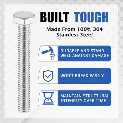 Zonon 50 Pcs 1/4-20 x 2 Hex Head Screw Bolt, Silver - color: Silver, size: 1/4-20 X 2"