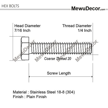 1/4-20 x 3 Hex Head Cap Screws Hexagon Bolts, External Hex Drive, Stainless Steel 304, UNC Coarse Thread Fully Threaded, 25 PCS - color: Silver, size: 1/4-20 x 3"