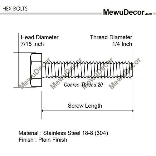 1/4-20 x 3/4" Hex Head Cap Screws Hexagon Bolts, External Hex Drive, Stainless Steel 304, UNC Coarse Thread Fully Threaded, 100 PCS - color: Silver, size: 1/4-20 x 3/4"
