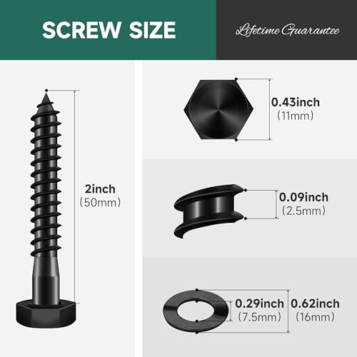 (20Sets) 1/4" x 2" Hex Head Lag Screws, Heavy Duty Lag Bolts with Washers, 304 Stainless Steel, 1/4 Bolt for Wood, Partial Thread, Black Oxide - size: 1/4" x 2"
